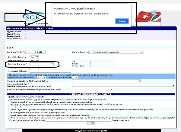 SGK İşe Giriş Bildirgelerinde Öğrenim Durumu Bildirme Zorunluluğu